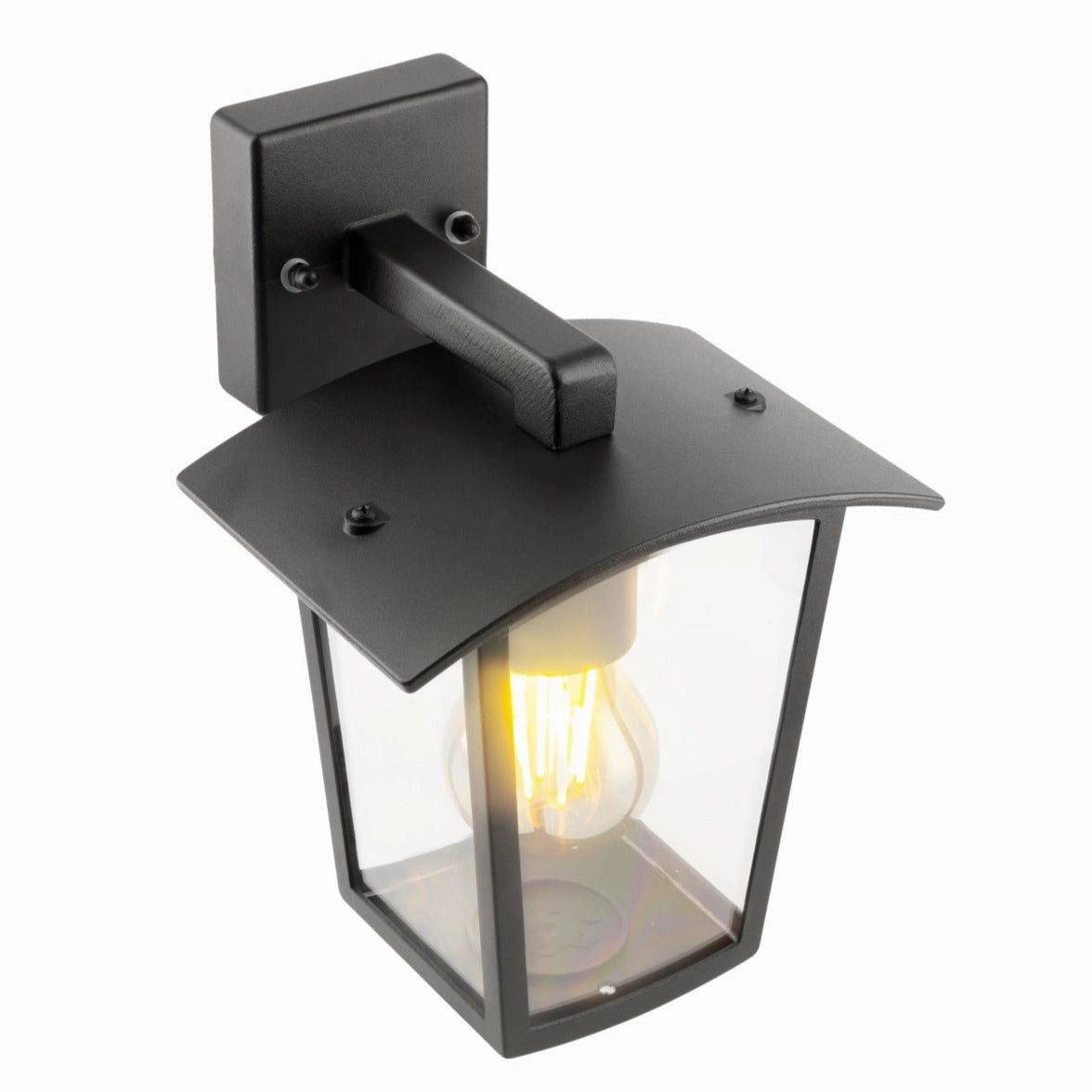 CGC ALLY Black E27 Outdoor Wall Light Lantern Clear Diffuser IP44 Down