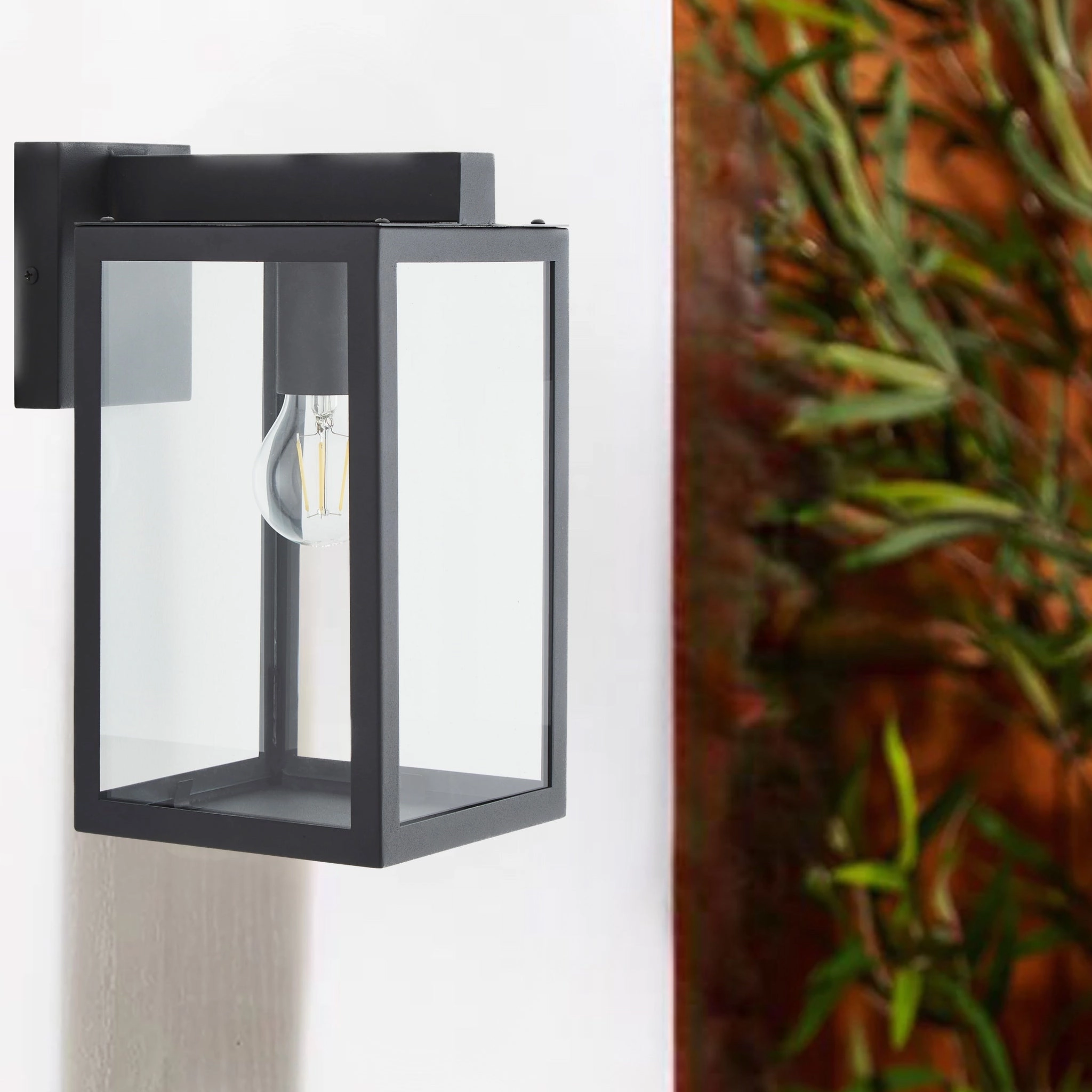 CGC ARCHIE Anthracite Dark Grey Outdoor Up Wall Light Lantern Clear Glass IP44 E27
