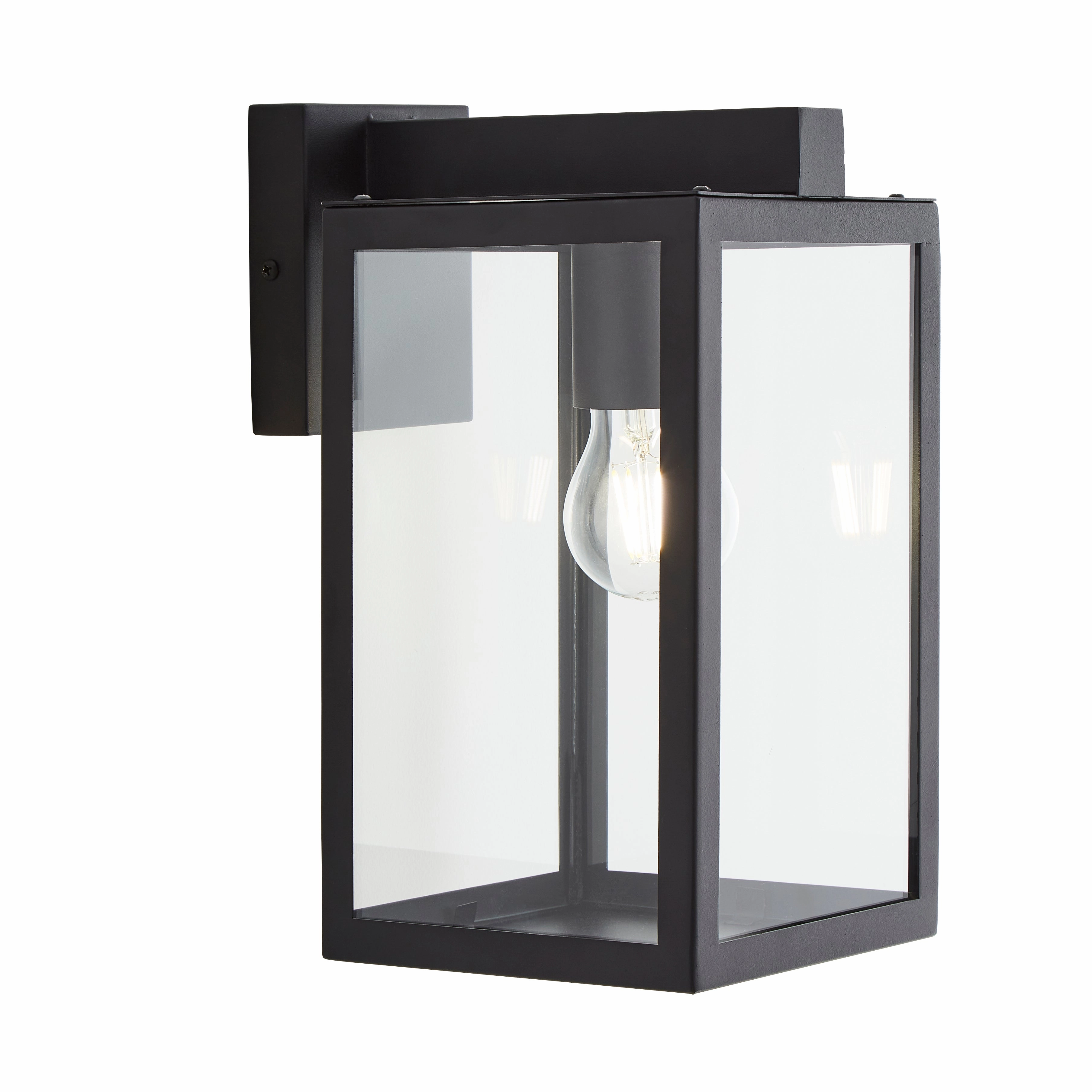 CGC ARCHIE Black Outdoor Up Wall Light Lantern Clear Glass IP44 E27