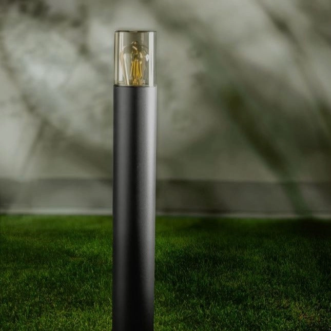 CGC BLUEBELL Black Outdoor Tall 80cm Post Light With Smoky Diffuser