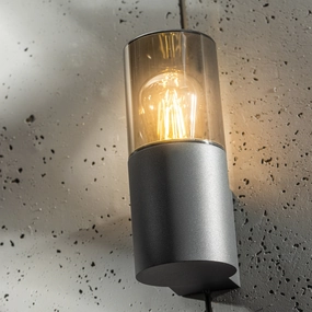 CGC BLUEBELL Dark Grey Cylinder Wall Light with Smoke DiffuserWeatherproof outdoor lighting