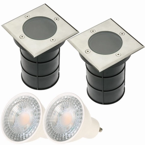 CGC BRIDGET 2 Square Large With Bulbs Stainless Steel Inground Or Decking LightsSolar deck post cap lights
