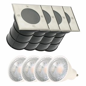 CGC BRIDGET 4 Square Large With Bulbs Stainless Steel Inground Or Decking LightsSolar deck post cap lights