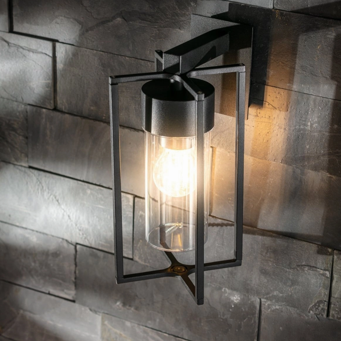 CGC CHARLIE Black E27 Outdoor Wall Light Lantern Clear Diffuser IP54Outdoor wall sconces with motion sensor