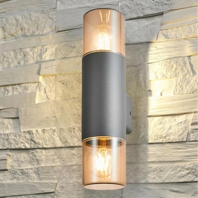 CGC CORTEZ Anthracite Dark Grey Up and Down Outdoor Wall Light with Smoked Diffuser IP44 E27Outdoor wall sconces with motion sensor