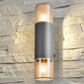 CGC CORTEZ Anthracite Dark Grey Up and Down Outdoor Wall Light with Smoked Diffuser IP44 E27Motion activated driveway security lights