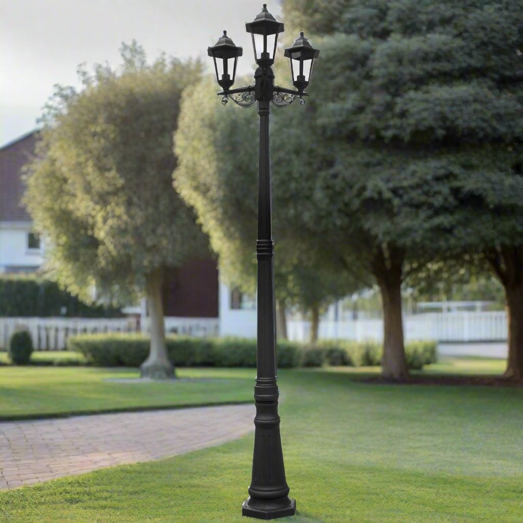 CGC EDNA Black Triple Victorian Style Lantern Post Light