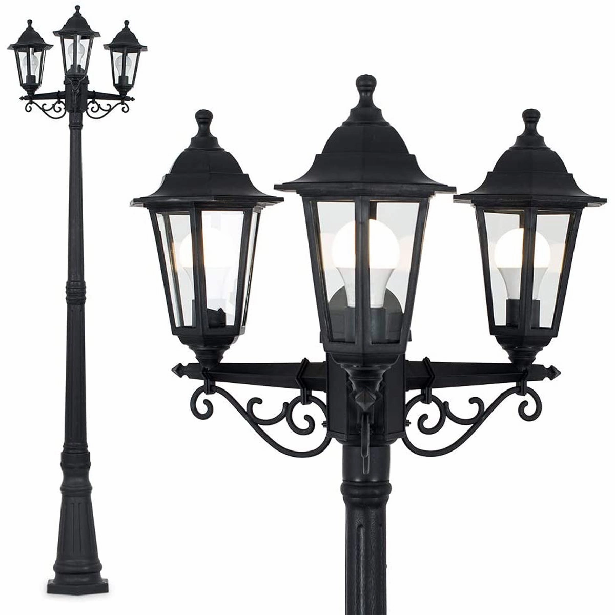 CGC EDNA Black Triple Victorian Style Lantern Post LightWeatherproof outdoor lighting