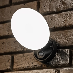 CGC EZRA Slim Round Black LED Outdoor Wall Light with PIR Motion Sensor 10W 1000lm 4000k Natural White LEDWeatherproof outdoor lighting