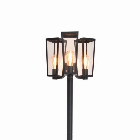 CGC FIR Modern Black Outdoor Lantern Tall Three Head Post Light 1.9m