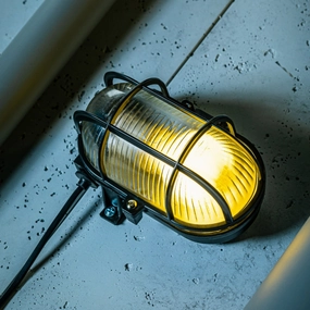 CGC GINA Black Oval Plastic Cage Bulkhead Wall Or Ceiling LightMotion activated driveway security lights