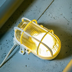 CGC GINA White Oval Plastic Cage Bulkhead Wall Or Ceiling LightWeatherproof outdoor lighting