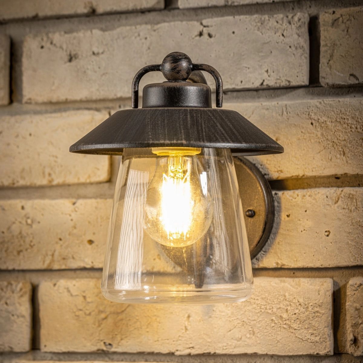 CGC ISABELLA Black & Bronze Wall Lantern with Glass ShadeWeatherproof outdoor lighting