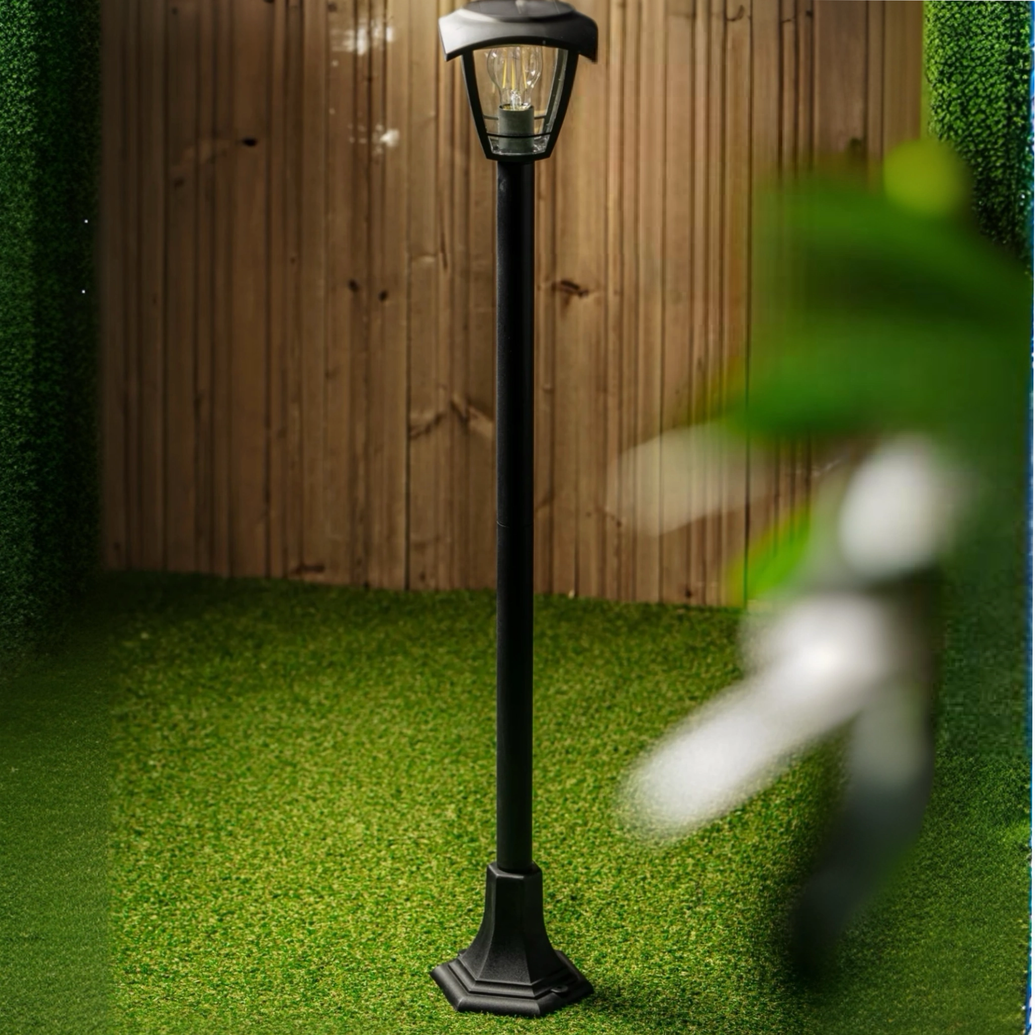CGC LARA Black Solar Outdoor Post Light Bollard Traditional Filament LED Warm White Light IP44