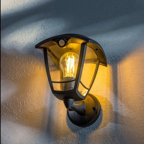CGC LARA Black Solar Outdoor Wall Lantern PIR Motion Sensor Traditional Filament LEDMotion activated driveway security lights