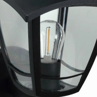 CGC LARA Black Solar Outdoor Wall Lantern Traditional Filament LED Warm White Light IP44