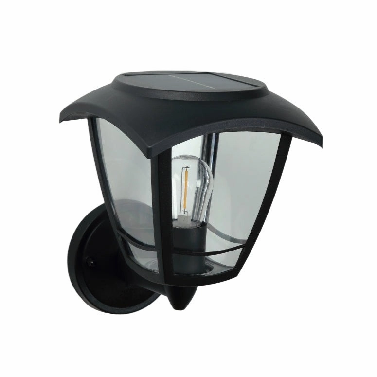 CGC LARA Black Solar Outdoor Wall Lantern Traditional Filament LED Warm White Light IP44