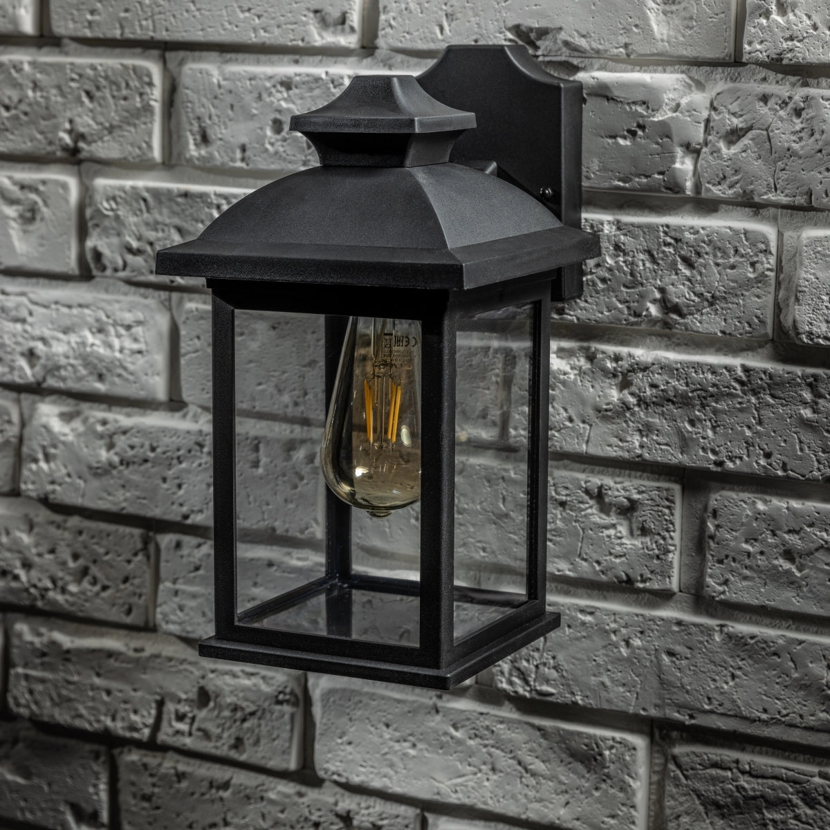 CGC LILLIAN Black Rectangle Mounted Outdoor Wall Lantern Light