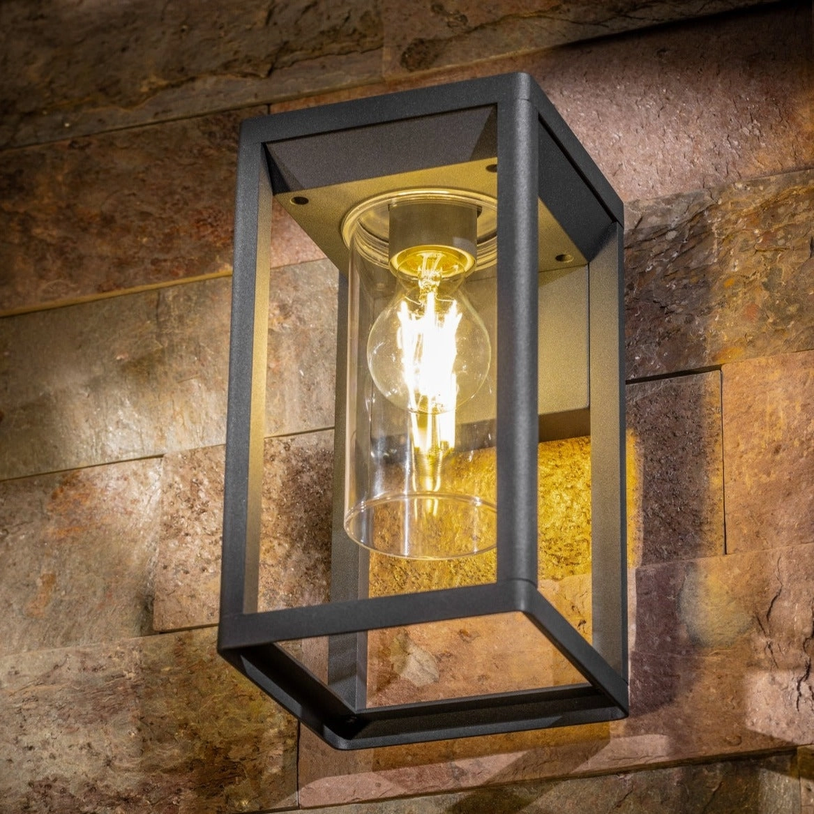 CGC MADDISON Anthracite Grey E27 Outdoor Wall Light Lantern Clear Diffuser IP54