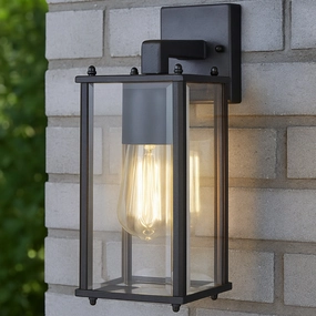 CGC MARIN Black Outdoor Wall Lantern Clear Bevelled Glass Diffuser Down IP44Outdoor wall sconces with motion sensor