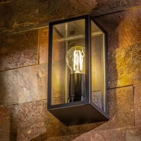 CGC MARINA Black E27 Outdoor Wall Light Box Lantern Clear Diffuser IP44Outdoor wall sconces with motion sensor