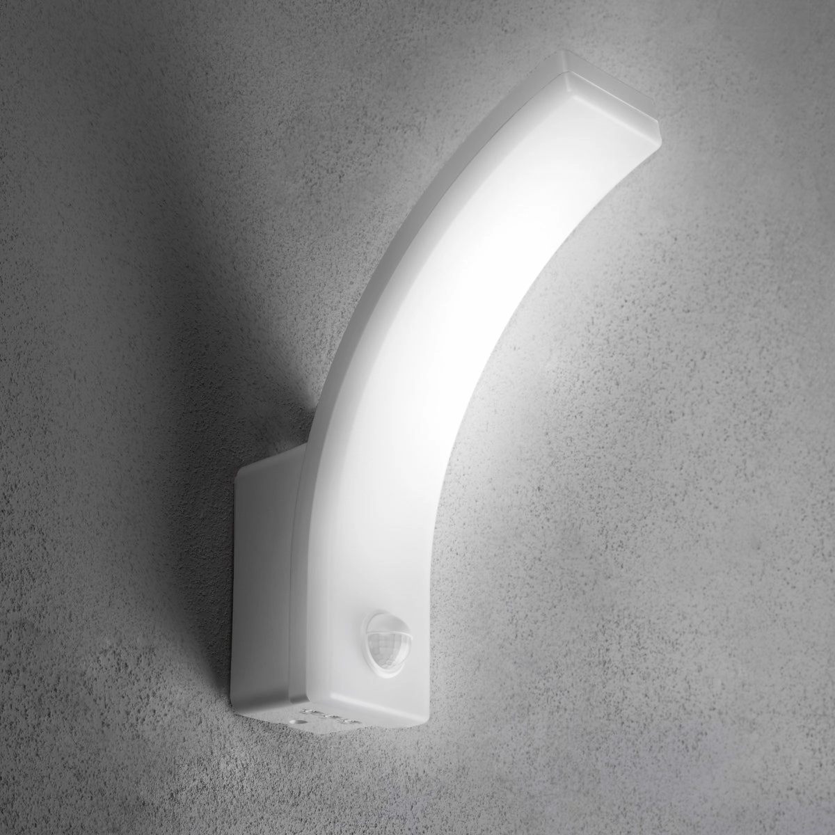 CGC MATEO White Curved LED Wall Light with PIR Motion Sensor Full Opal Front DiffuserOutdoor wall sconces with motion sensor