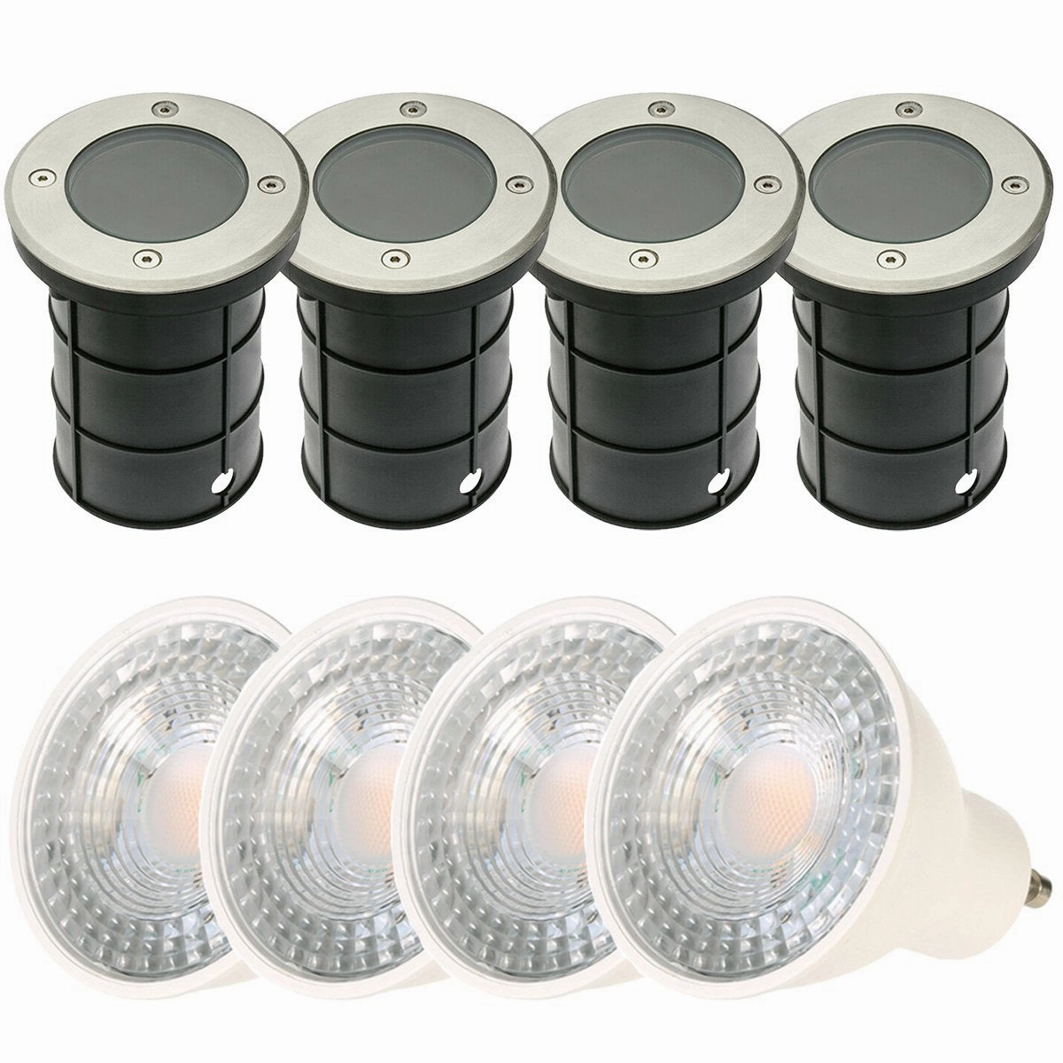 CGC MEADOW Four Round Large With Bulbs Stainless Steel Inground Or Decking Lights