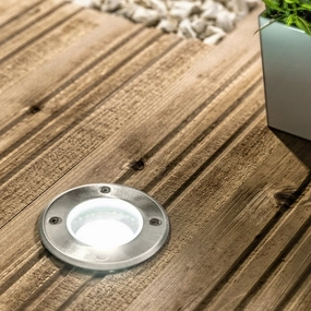 CGC MEADOW Two Round Large Stainless Steel Inground Or Decking LightsSolar deck post cap lights