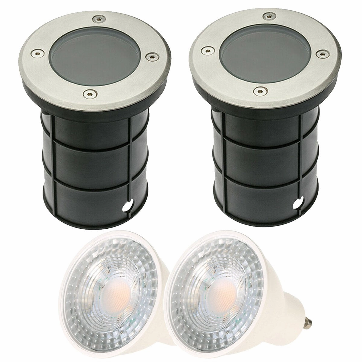 CGC MEADOW Two Round Large With Bulbs Stainless Steel Inground Or Decking Lights