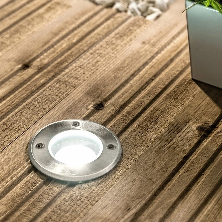 CGC MEADOW Two Round Large With Bulbs Stainless Steel Inground Or Decking Lights