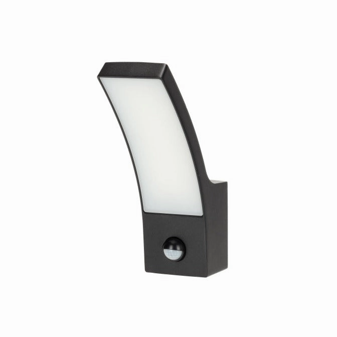 CGC MILLIE Black Curved LED Wall Light PIR Motion Sensor Diecast Aluminium Opal Diffuser 4000k IP54