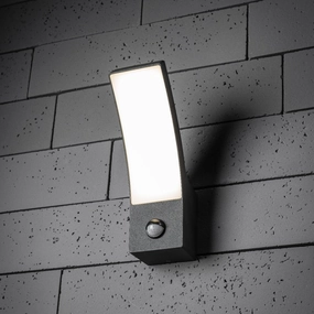 CGC MILLIE Black Curved LED Wall Light PIR Motion Sensor Diecast Aluminium Opal Diffuser 4000k IP54Outdoor wall sconces with motion sensor