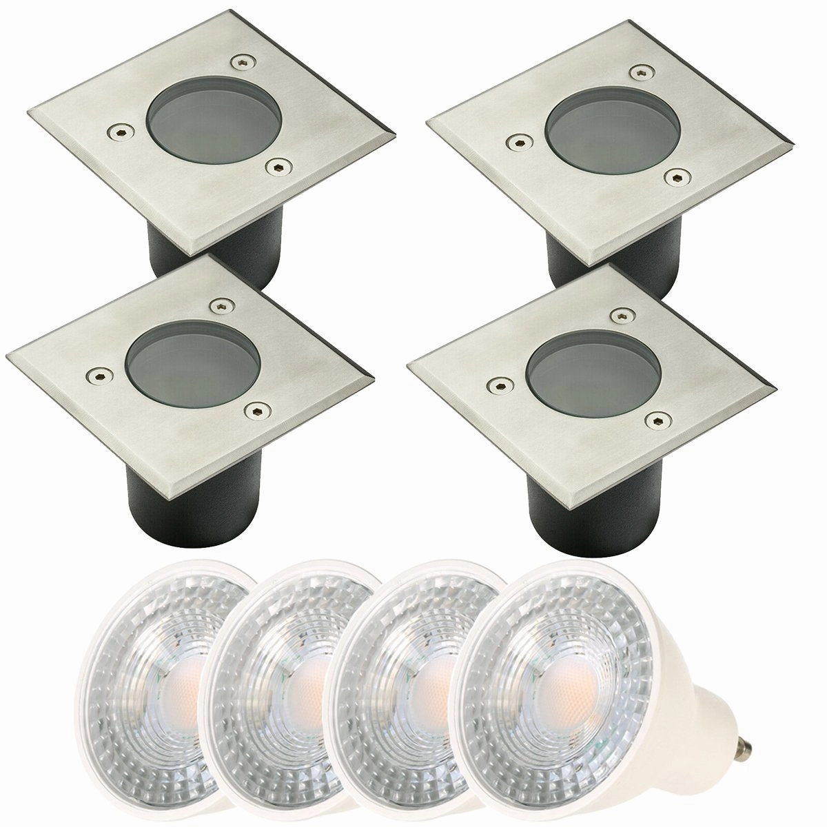 CGC MYAH Four Square Small With Bulbs Stainless Steel Inground Or Decking LightsWeatherproof outdoor lighting
