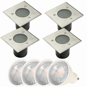 CGC MYAH Four Square Small With Bulbs Stainless Steel Inground Or Decking LightsSolar deck post cap lights