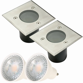 CGC MYAH Two Square Small With Bulbs Stainless Steel Inground Or Decking LightsSolar deck post cap lights