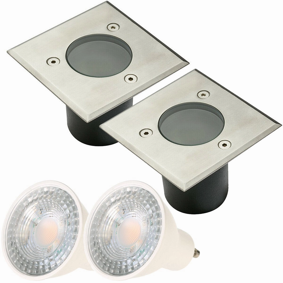 CGC MYAH Two Square Small With Bulbs Stainless Steel Inground Or Decking LightsSolar deck post cap lights