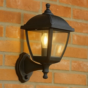 CGC MYRA Large Black Outdoor Wall Lantern Light PIR Motion Sensor with Clear Diffuser IP44 Polycarbonate CoastalMotion activated driveway security lights