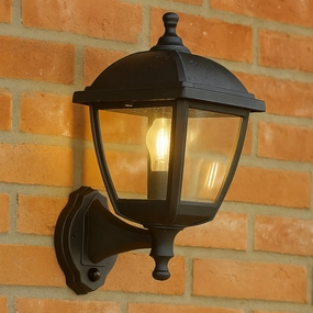 CGC MYRA Large Black Outdoor Wall Lantern Light PIR Motion Sensor with Clear Diffuser IP44 Polycarbonate CoastalWeatherproof outdoor chandelier