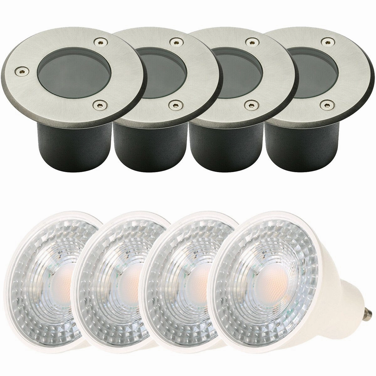 CGC NOLA Four Round Small With Bulbs Stainless Steel Inground Or Decking LightsSolar deck post cap lights