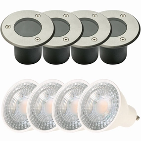 CGC NOLA Four Round Small With Bulbs Stainless Steel Inground Or Decking LightsSolar deck post cap lights