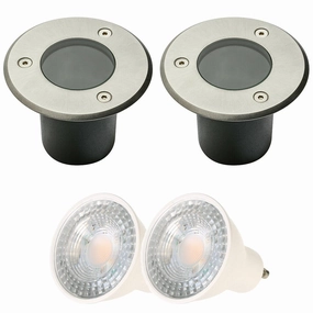 CGC NOLA Two Round Small With Bulbs Stainless Steel Inground Or Decking LightsSolar deck post cap lights