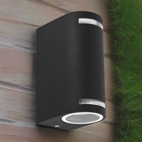 CGC OAX Black Curved GU10 Double Up Down Outdoor Wall Light with Halo Front Illumination 240VOutdoor wall sconces with motion sensor