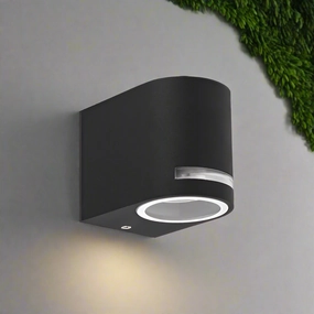 CGC OAX Black Curved GU10 Single Down Outdoor Wall Light with Halo Front Illumination IP54 240VMotion activated driveway security lights