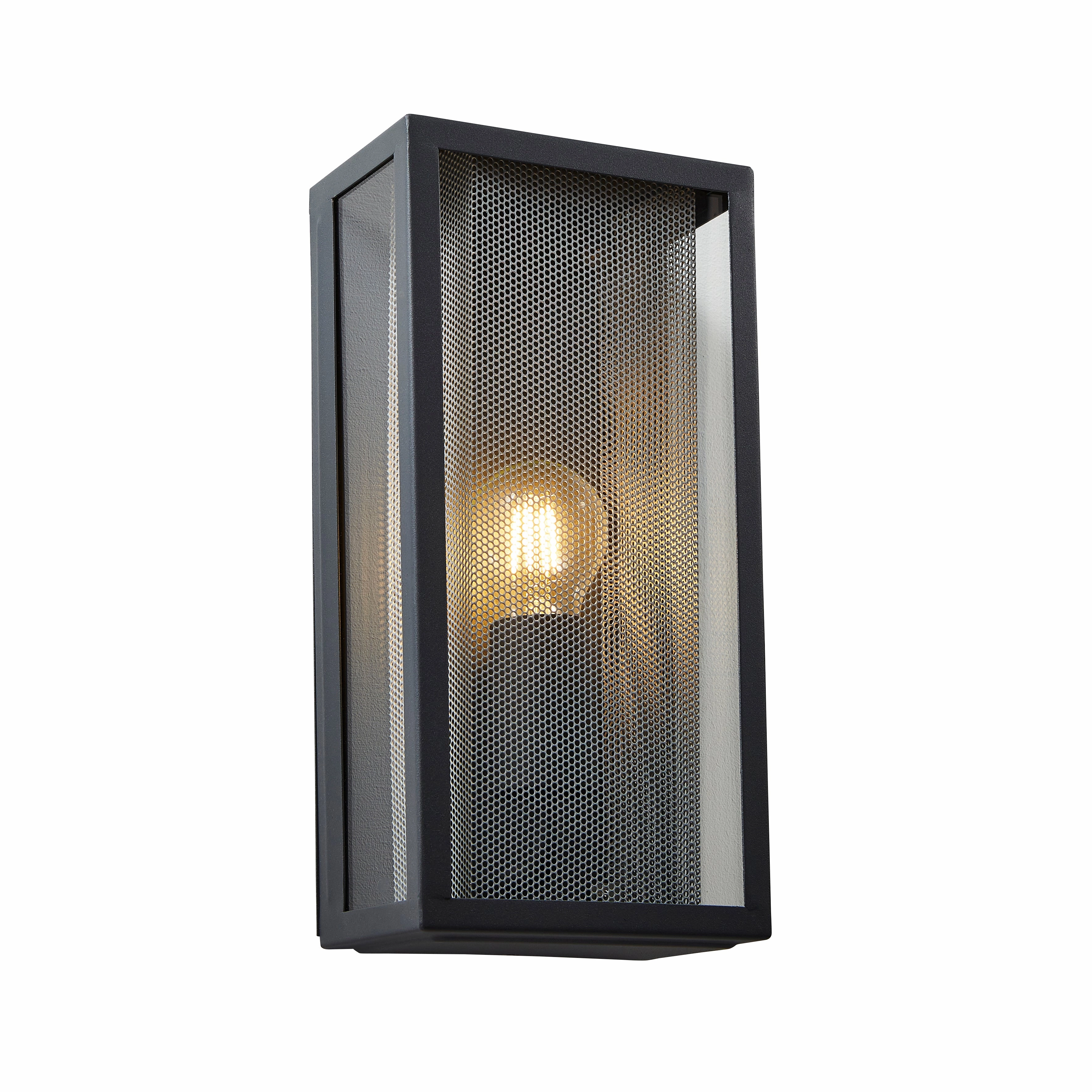 CGC SILAS Anthracite Dark Grey Outdoor Box Lantern Wall Light with Silver Mesh Insert IP44 E27