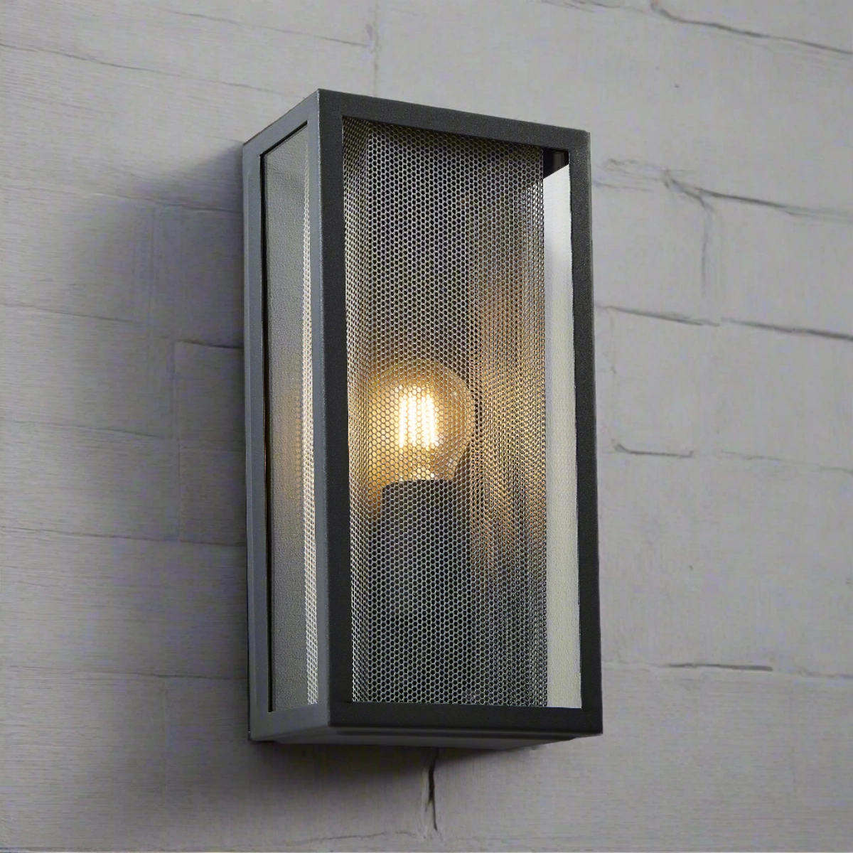 CGC SILAS Anthracite Dark Grey Outdoor Box Lantern Wall Light with Silver Mesh Insert IP44 E27Outdoor wall sconces with motion sensor