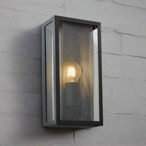 CGC SILAS Anthracite Dark Grey Outdoor Box Lantern Wall Light with Silver Mesh Insert IP44 E27Outdoor wall sconces with motion sensor