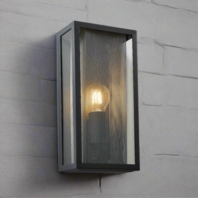 CGC SILAS Anthracite Dark Grey Outdoor Box Lantern Wall Light with Silver Mesh Insert IP44 E27Motion activated driveway security lights