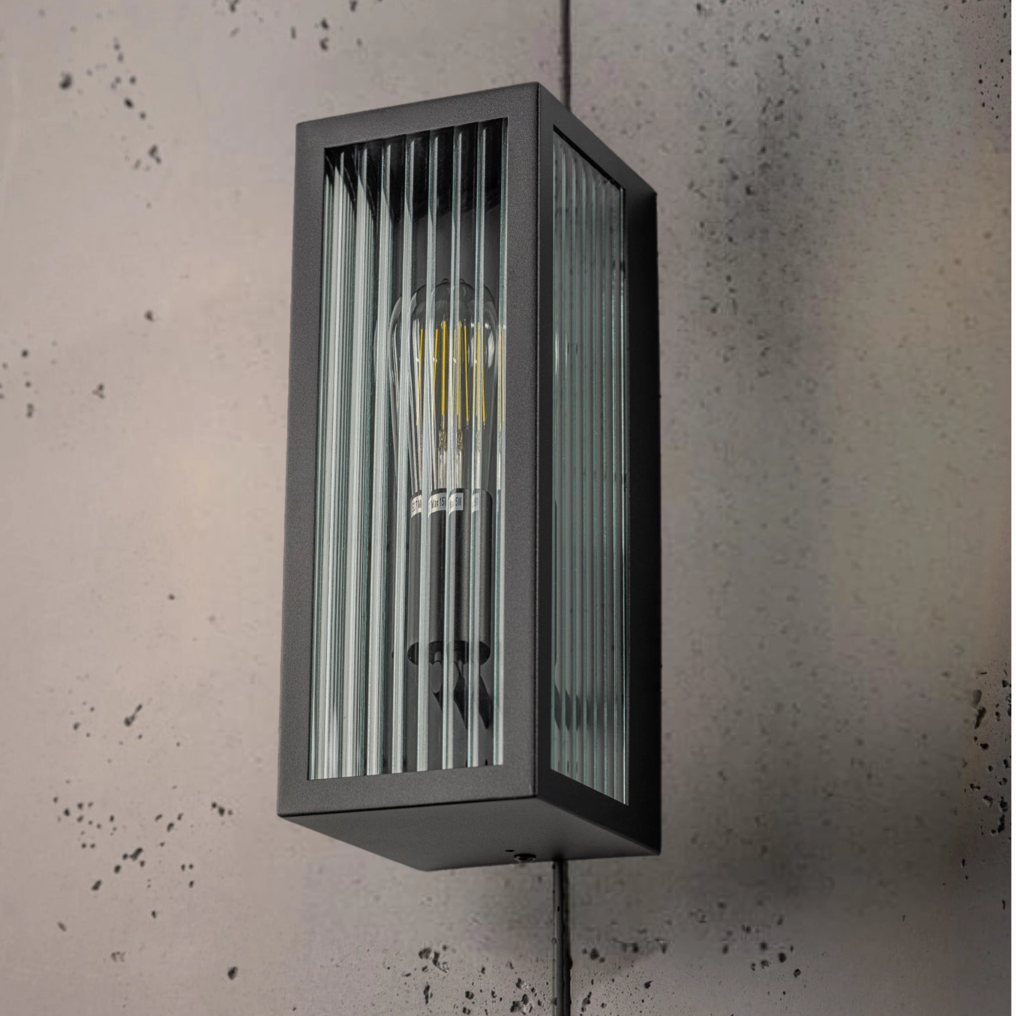 CGC STELLA Bevelled Glass Black E27 Outdoor Box Wall Light