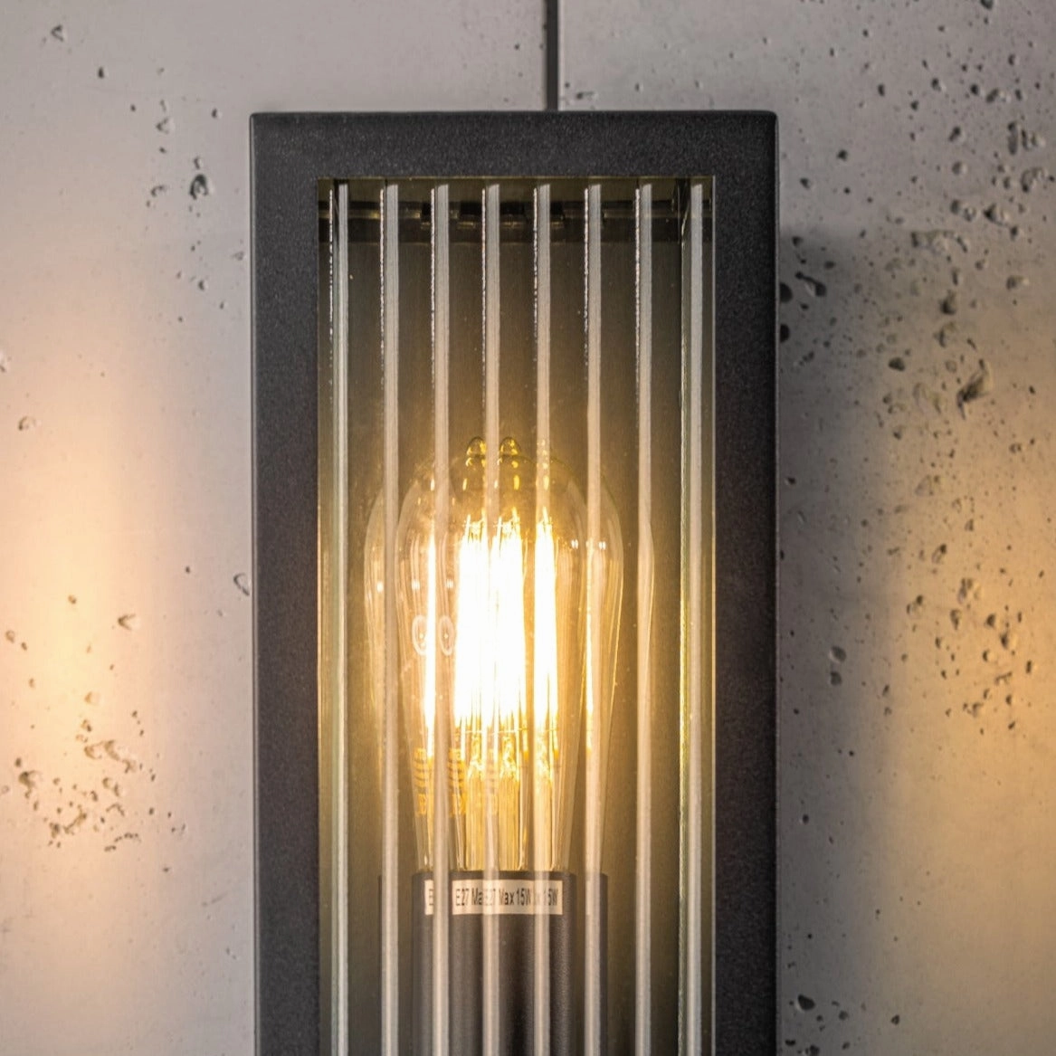 CGC STELLA Bevelled Glass Black E27 Outdoor Box Wall Light
