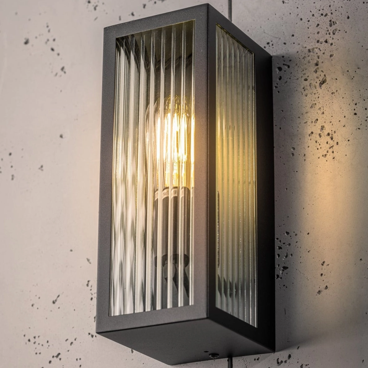 CGC STELLA Bevelled Glass Black E27 Outdoor Box Wall Light
